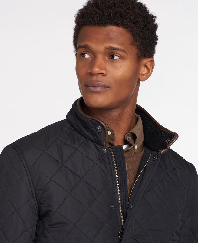 Men's Barbour Powell Quilted Jackets Navy | XIFKAV-823