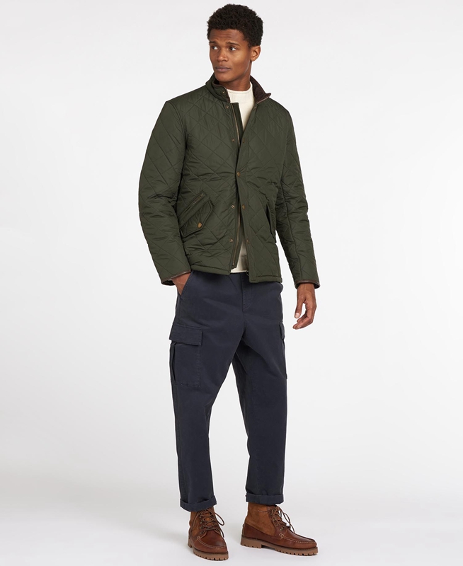 Men's Barbour Powell Quilted Jackets Olive | JDKGNL-594