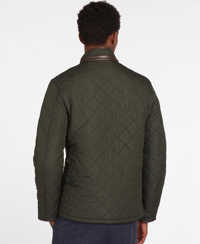 Men's Barbour Powell Quilted Jackets Olive | JDKGNL-594