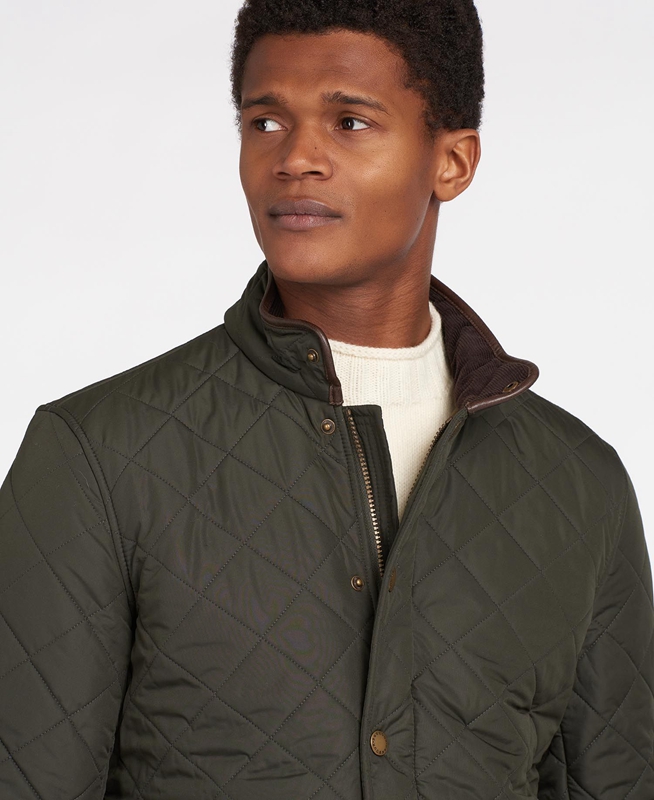 Men's Barbour Powell Quilted Jackets Olive | JDKGNL-594