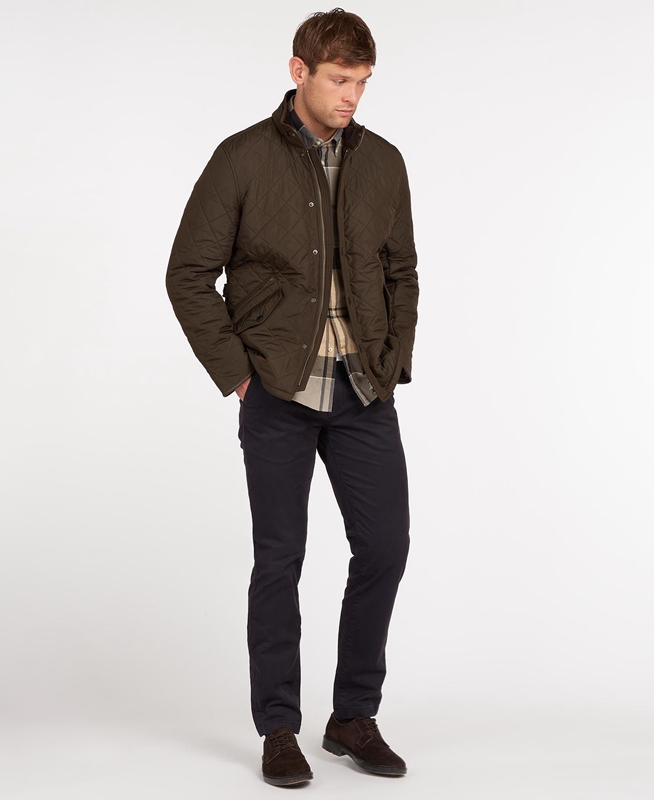 Men's Barbour Powell Quilted Jackets Olive | VGPELH-174