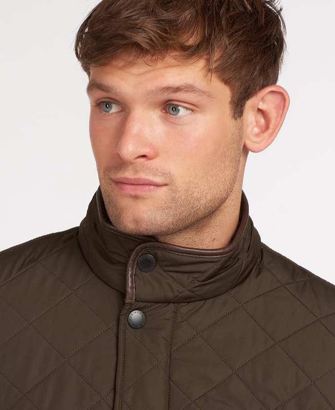 Men's Barbour Powell Quilted Jackets Olive | VGPELH-174