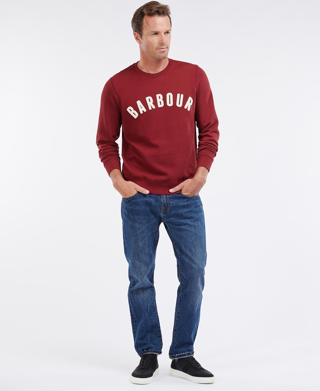 Men's Barbour Prep Logo Crew Sweatshirts Red | OBNRWZ-420