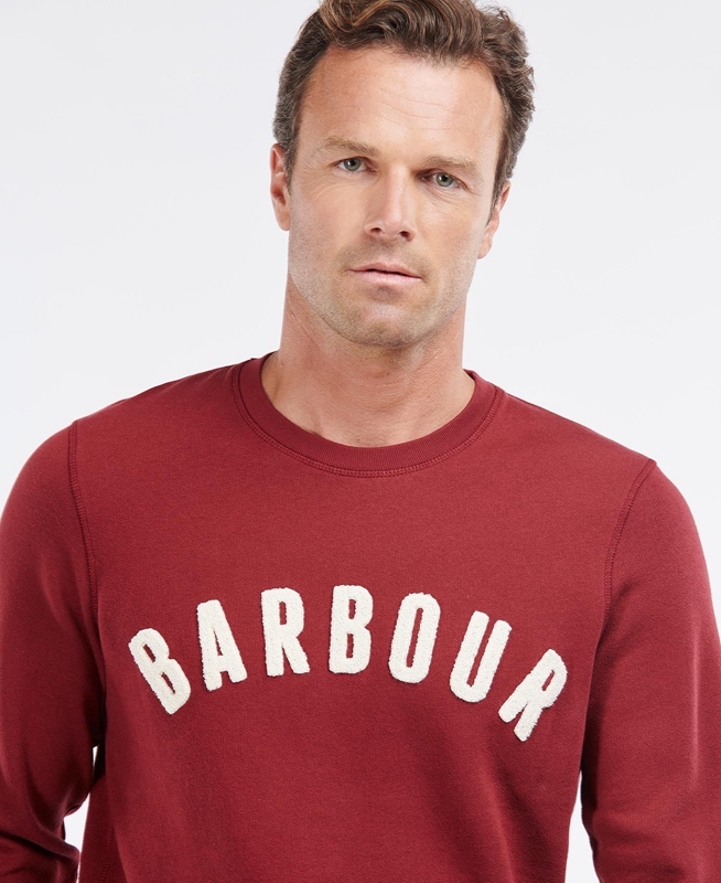 Men's Barbour Prep Logo Crew Sweatshirts Red | OBNRWZ-420