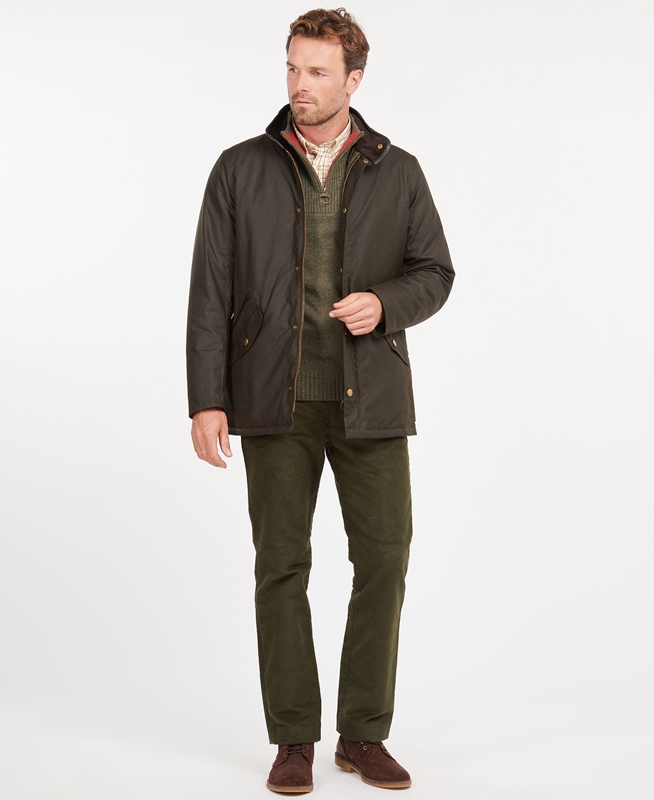 Men's Barbour Prestbury Waxed Jackets Olive | XTBPVR-974