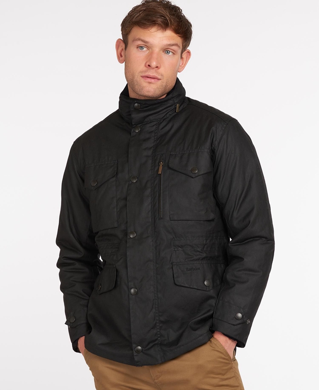 Men\'s Barbour Sapper Waxed Jackets Black | IHXLFG-481