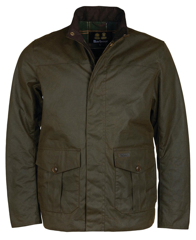 Men's Barbour Sheldon Waxed Jackets Olive | MKCLUD-401