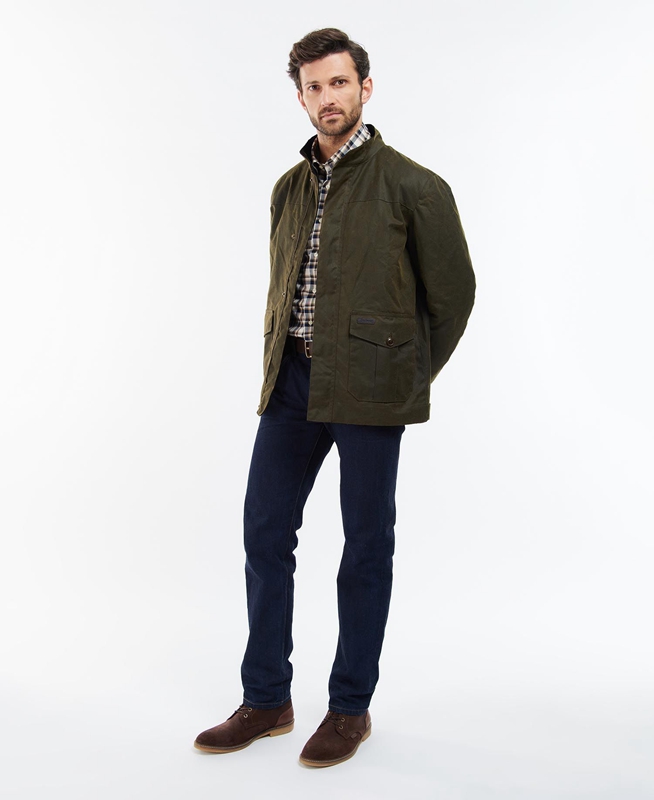 Men's Barbour Sheldon Waxed Jackets Olive | MKCLUD-401