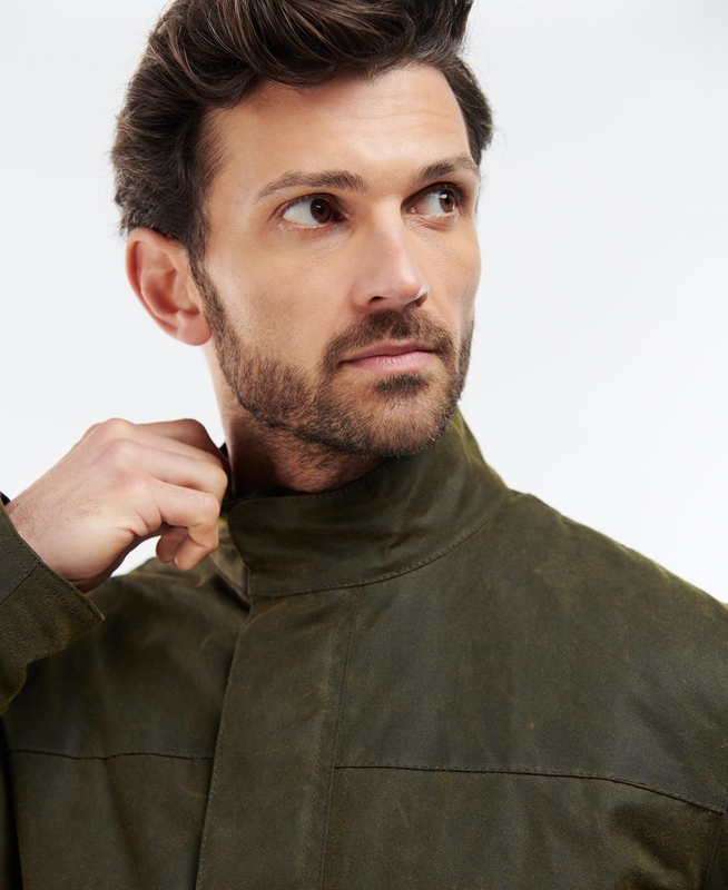 Men's Barbour Sheldon Waxed Jackets Olive | MKCLUD-401