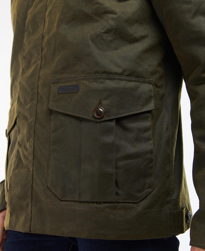 Men's Barbour Sheldon Waxed Jackets Olive | MKCLUD-401