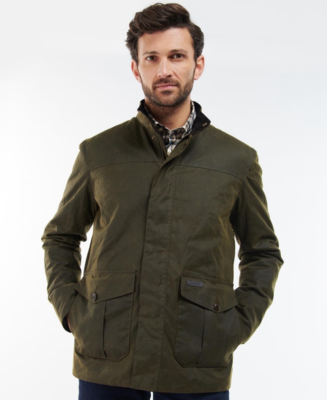 Men\'s Barbour Sheldon Waxed Jackets Olive | MKCLUD-401