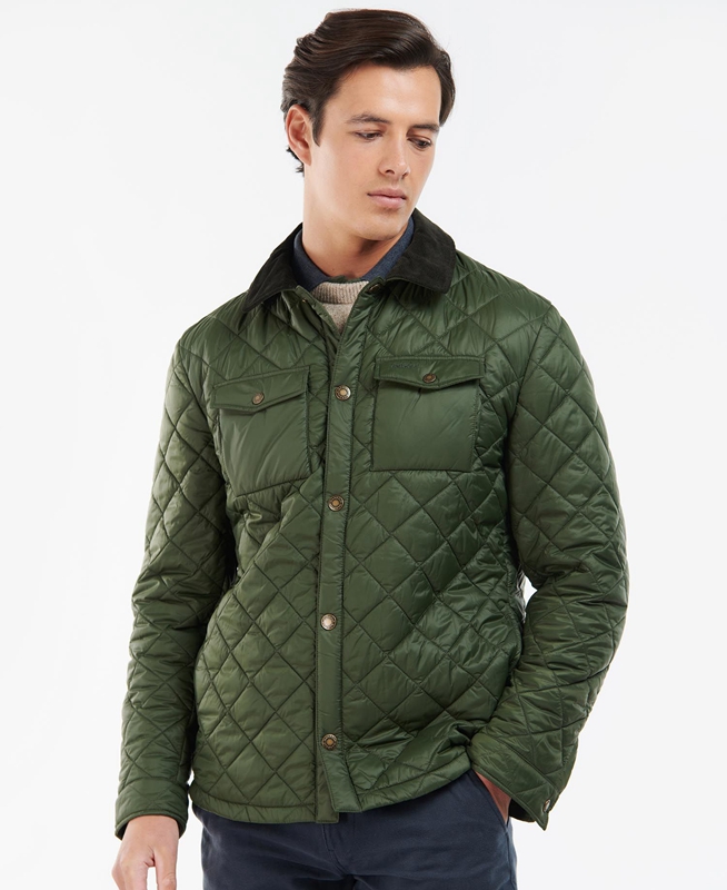 Men\'s Barbour Shirt Quilted Jackets Green | HKSDNX-239