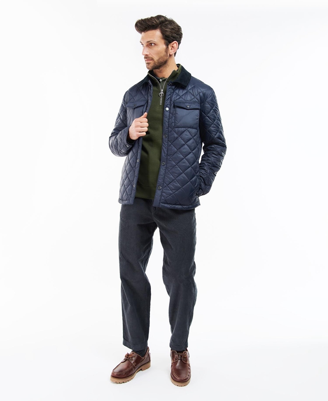 Men's Barbour Shirt Quilted Jackets Navy | YNSIWA-905