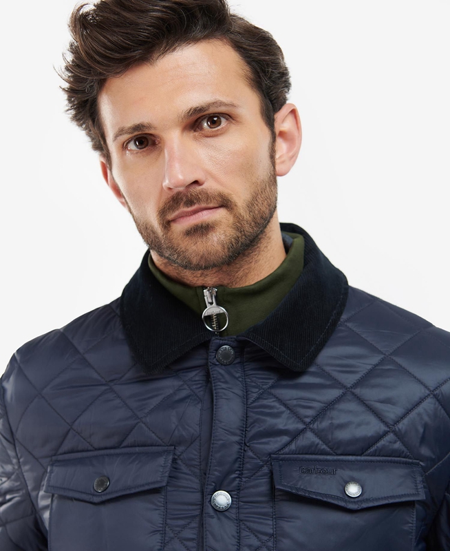 Men's Barbour Shirt Quilted Jackets Navy | YNSIWA-905