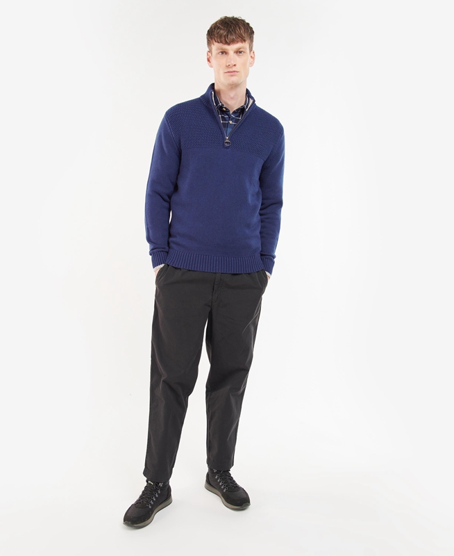 Men's Barbour Shoal Half Zip Sweaters Blue | JIBZTM-285