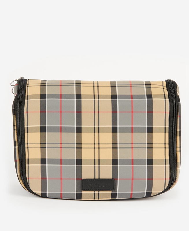 Men\'s Barbour Tartan Hanging Washbag Bags Beige | XFJTWL-245