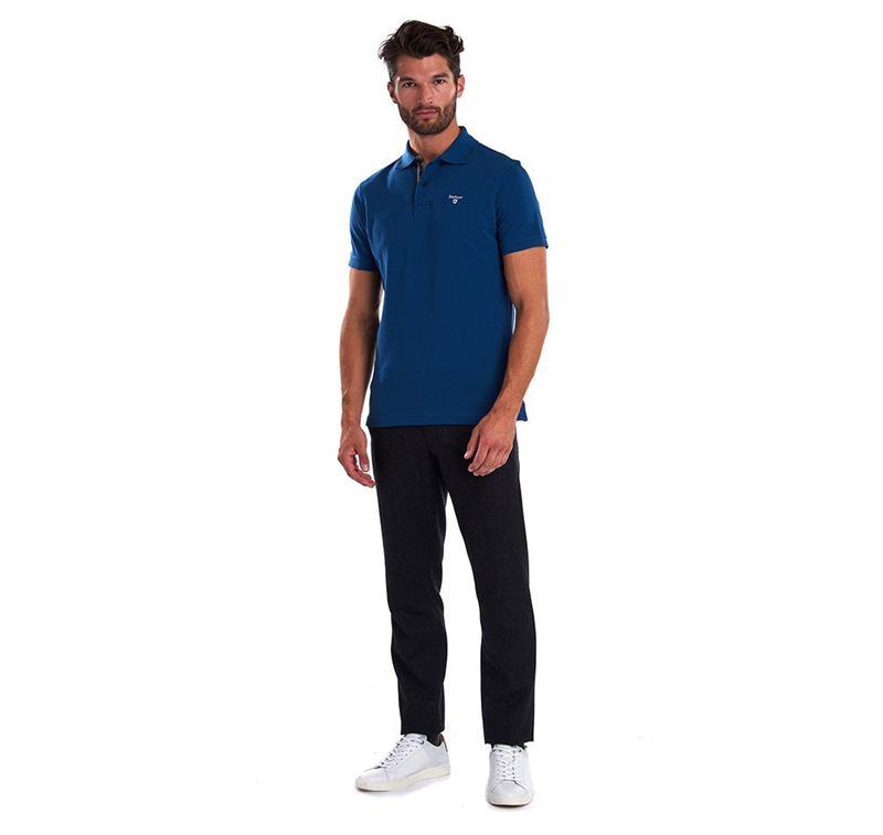 Men's Barbour Tartanshirt Pique Polo shirts Blue | LNPCHD-298