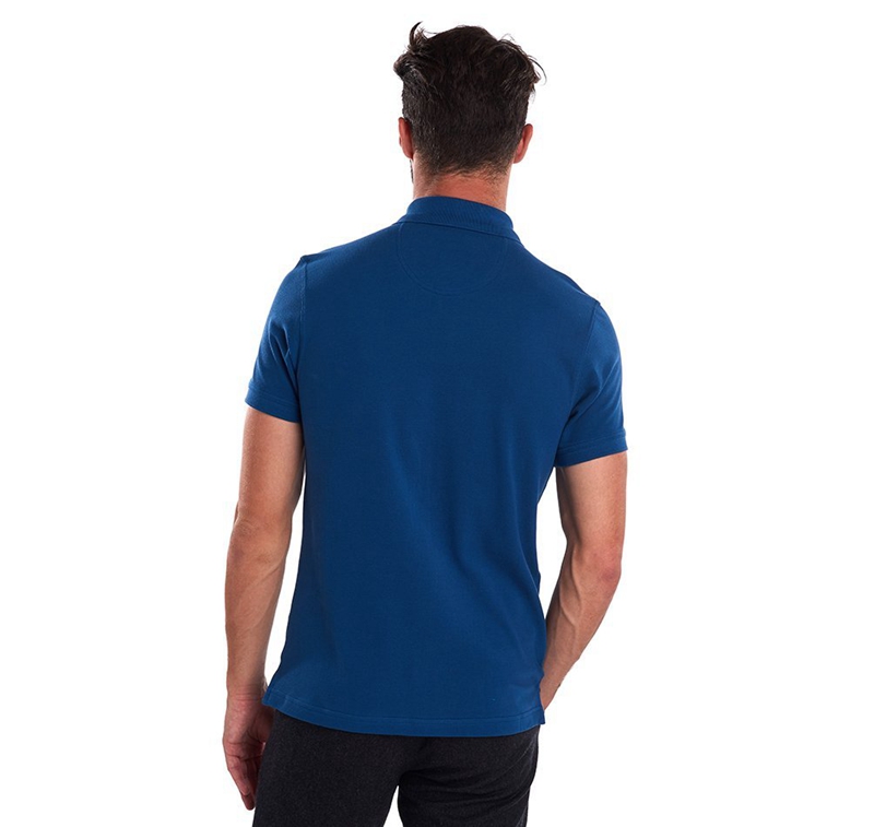 Men's Barbour Tartanshirt Pique Polo shirts Blue | LNPCHD-298