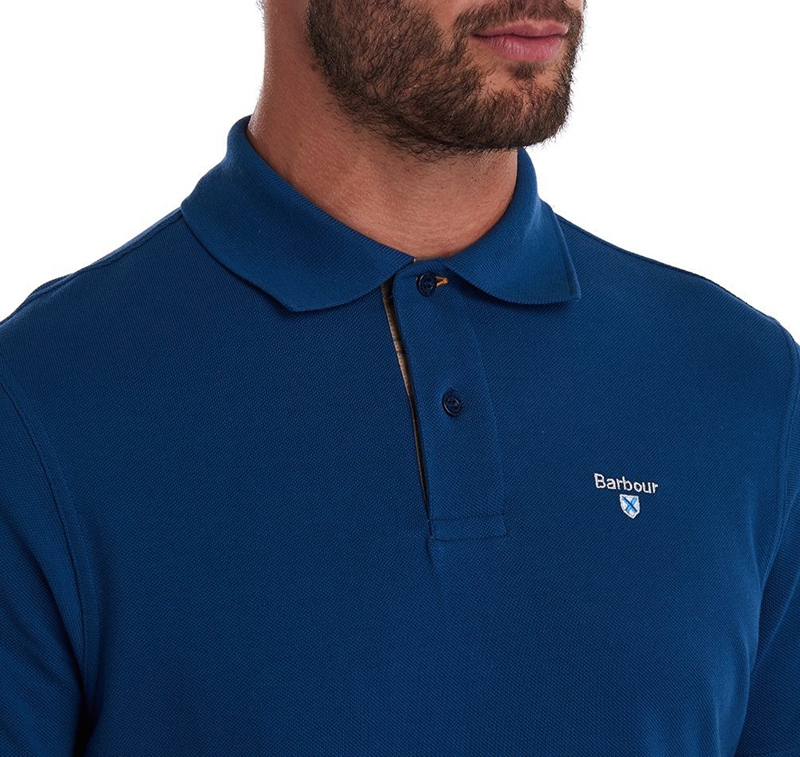 Men's Barbour Tartanshirt Pique Polo shirts Blue | LNPCHD-298