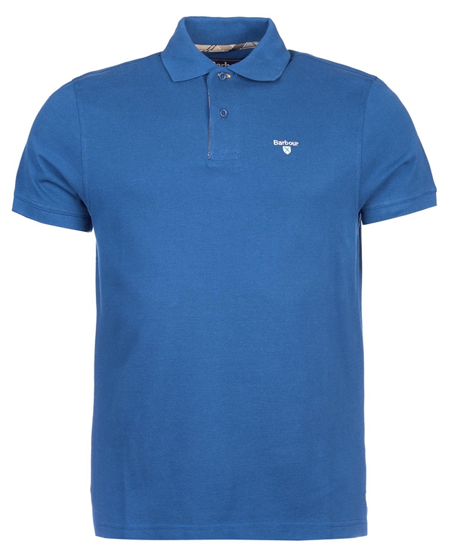 Men's Barbour Tartanshirt Pique Polo shirts Blue | LNPCHD-298