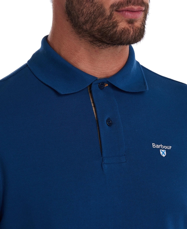 Men's Barbour Tartanshirt Pique Polo shirts Blue | LNPCHD-298