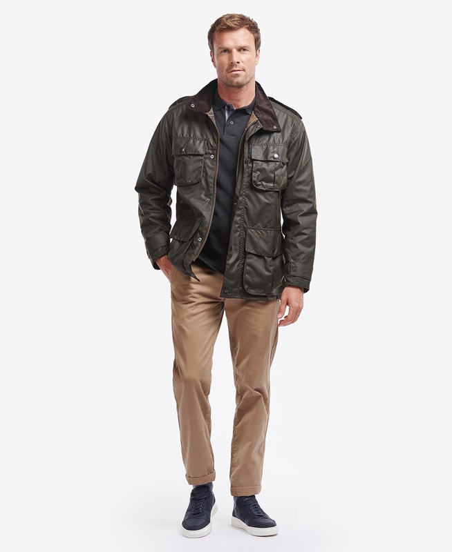 Men's Barbour Trooper Waxed Jackets Olive | PSHUFN-908