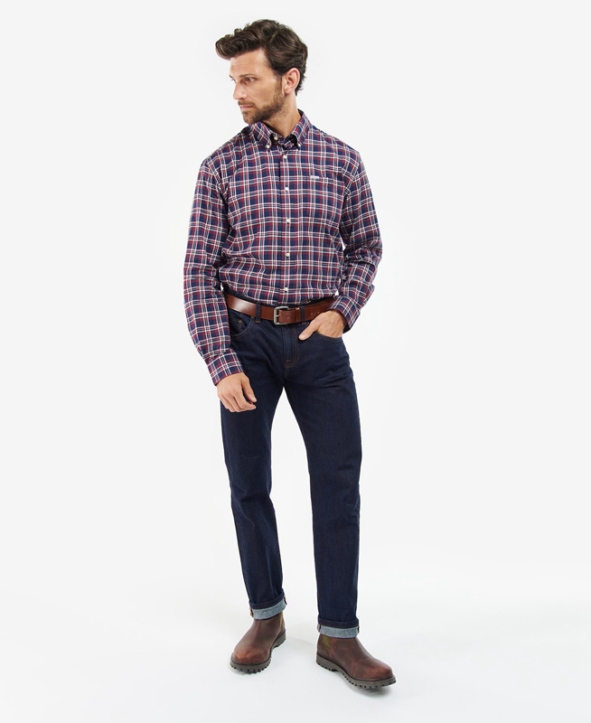 Men's Barbour Turville Regular Fit Shirts Blue | CXGRLE-348