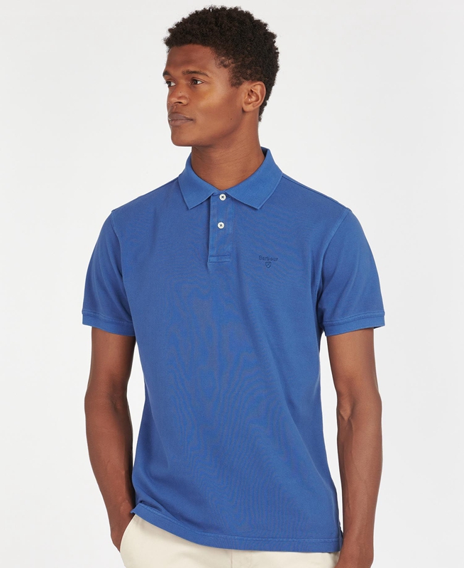 Men\'s Barbour Washed Sports Polo shirts Blue | EXGLJO-431