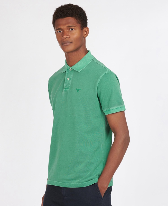 Men\'s Barbour Washed Sports Polo shirts Green | EXLKWU-215