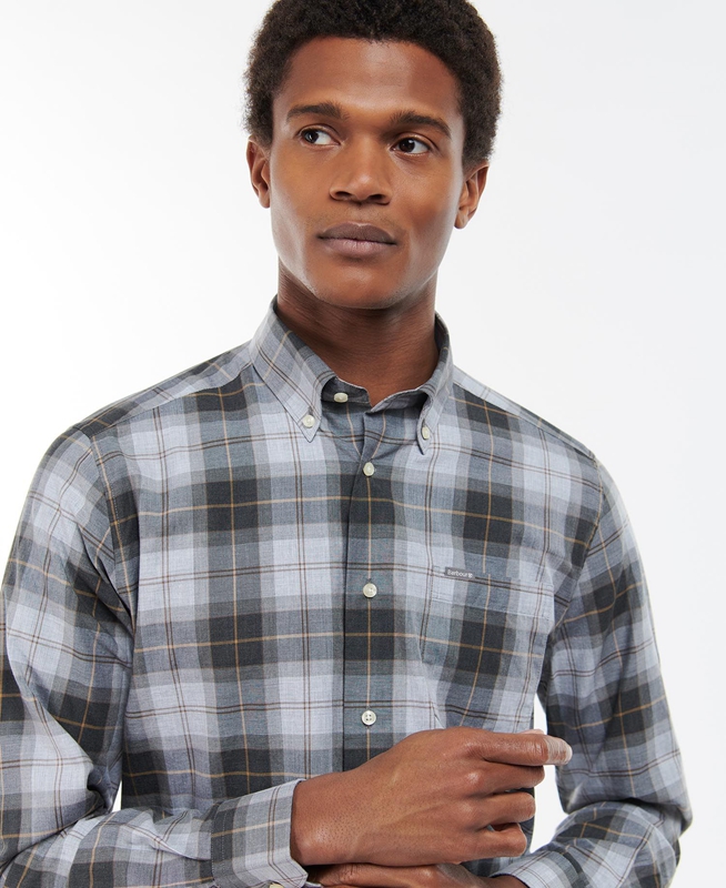 Men's Barbour Wetheram Tailored Shirts Grey | HCGWYU-915