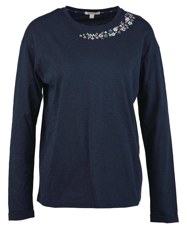 Women's Barbour Amberley T Shirts Navy | OUCVWH-307