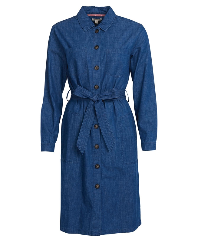 Women's Barbour Barmouth Dress Navy | DEQLUO-014