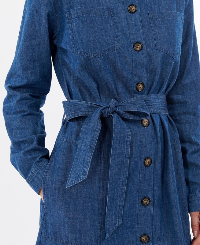 Women's Barbour Barmouth Dress Navy | DEQLUO-014