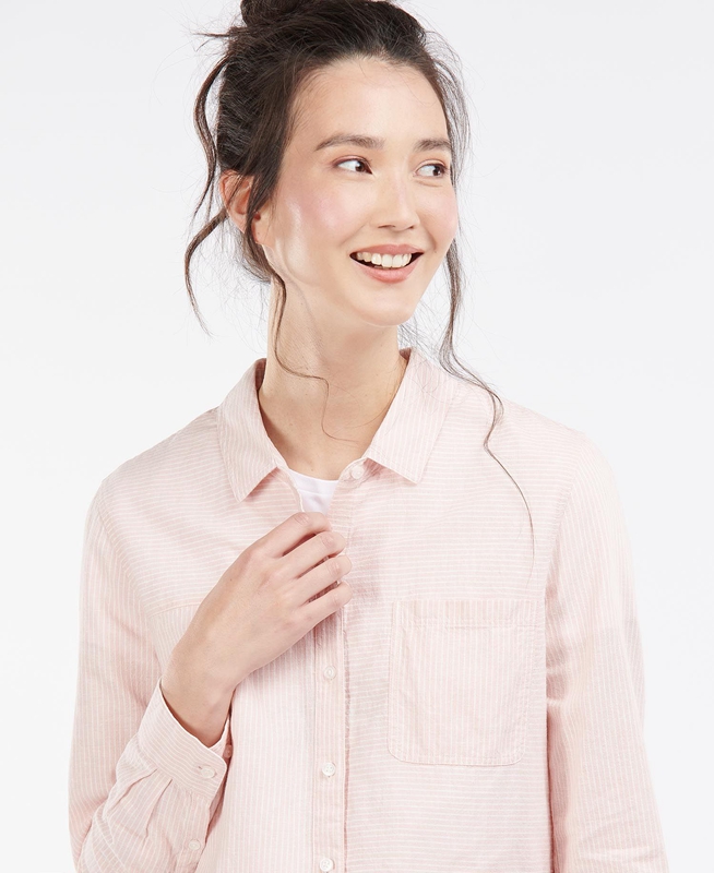 Women's Barbour Beachfront Shirts Pink | TDVFLM-054