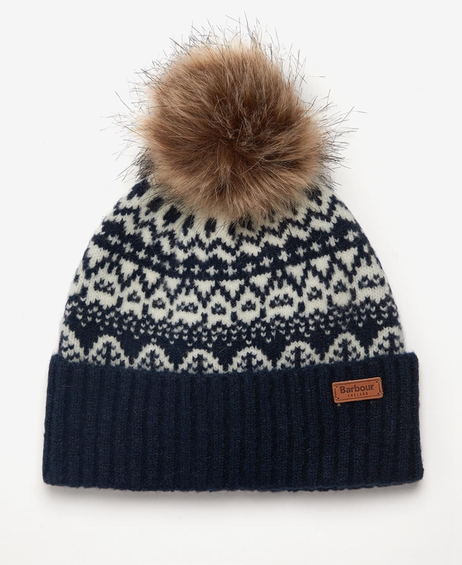 Women\'s Barbour Beanie Alpine Fair Isle Pom Hats Navy | NEWOML-531