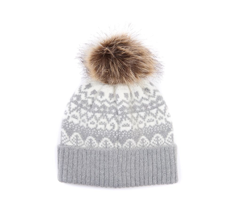 Women's Barbour Beanie Alpine Fair Isle Pom Hats Grey | WIASQD-812