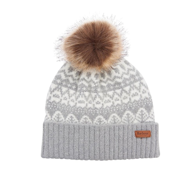 Women\'s Barbour Beanie Alpine Fair Isle Pom Hats Grey | WIASQD-812