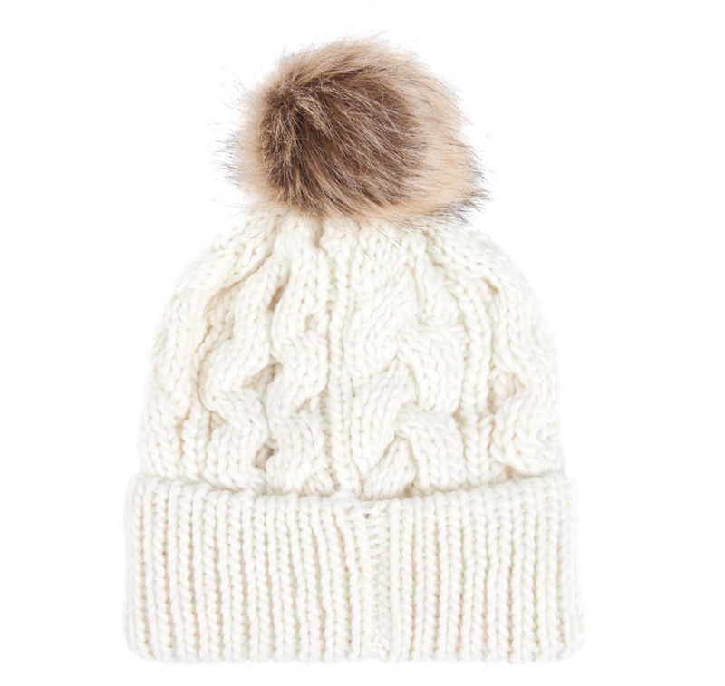 Women's Barbour Beanie Penshaw Cable Hats White | DWAOFR-861