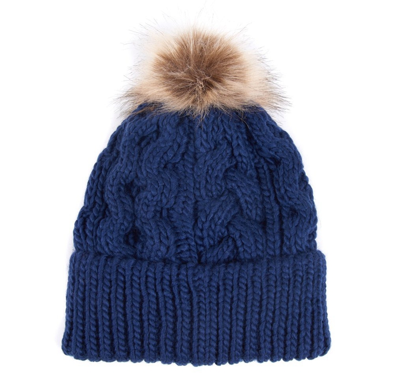 Women's Barbour Beanie Penshaw Cable Hats Blue | UHMIQN-914