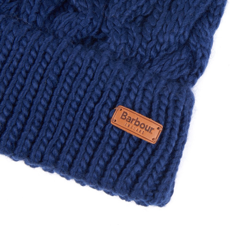 Women's Barbour Beanie Penshaw Cable Hats Blue | UHMIQN-914