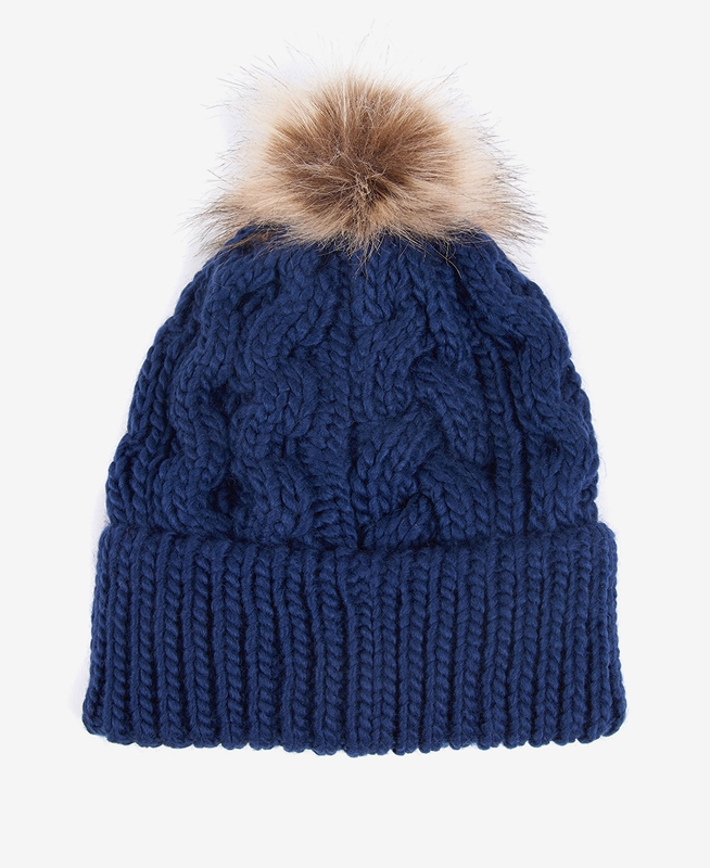 Women's Barbour Beanie Penshaw Cable Hats Blue | UHMIQN-914