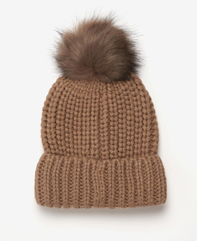 Women's Barbour Beanie Saltburn Hats Beige | NGYSZL-613