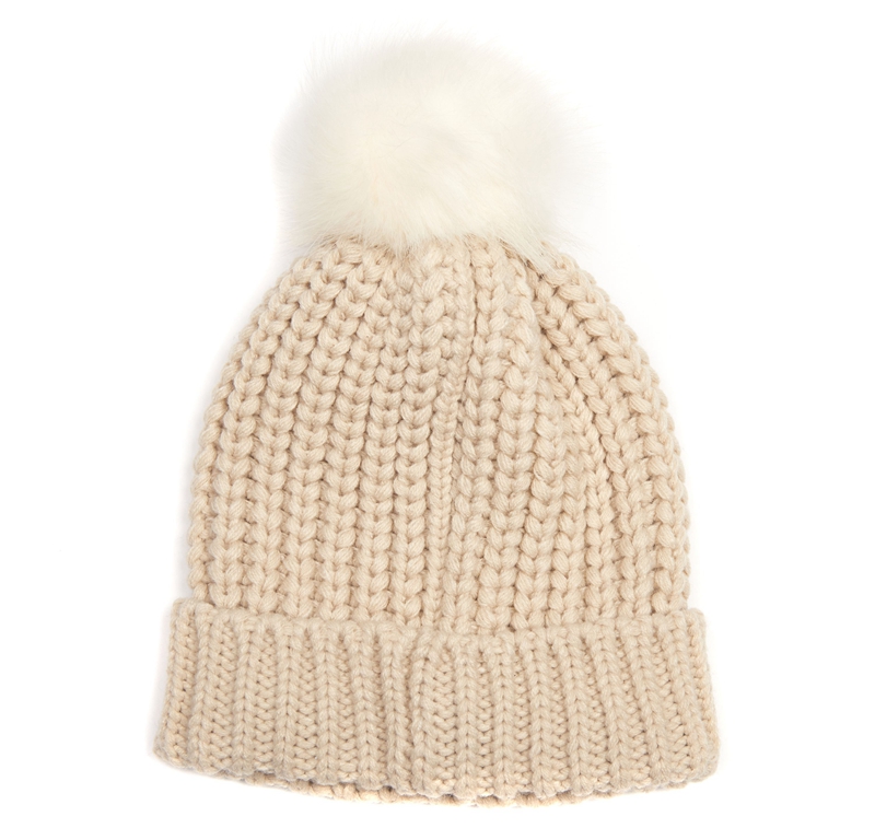 Women's Barbour Beanie Saltburn Hats Beige | QFSCIE-703