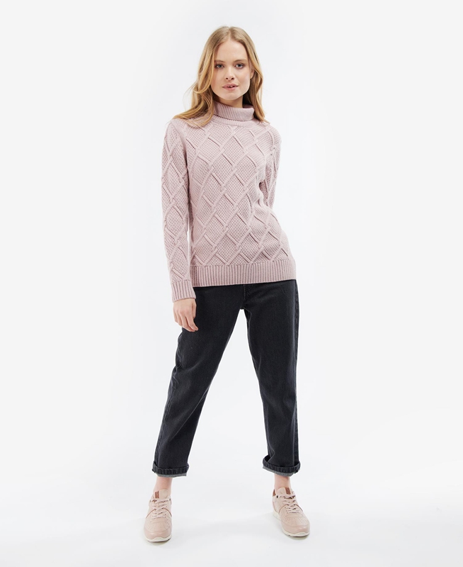 Women's Barbour Burne Roll Neck Knit Sweaters Pink | LCBEYD-713