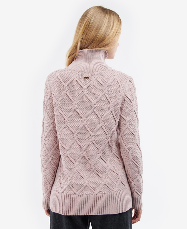 Women's Barbour Burne Roll Neck Knit Sweaters Pink | LCBEYD-713