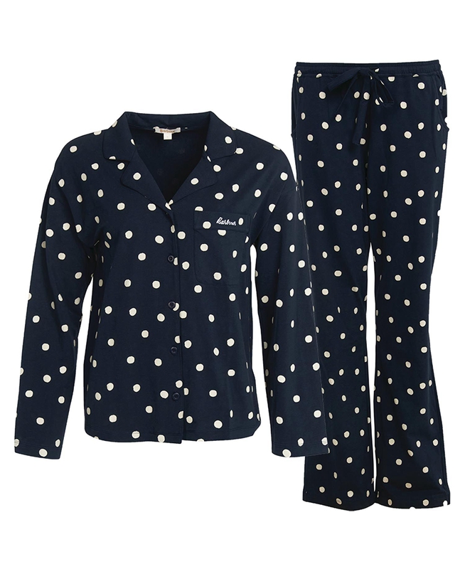 Women's Barbour Dotty PJ Set Nightwear Navy | RDXQZT-628