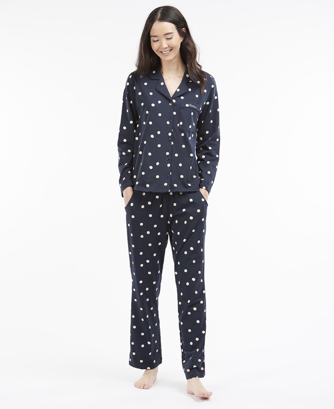 Women's Barbour Dotty PJ Set Nightwear Navy | RDXQZT-628