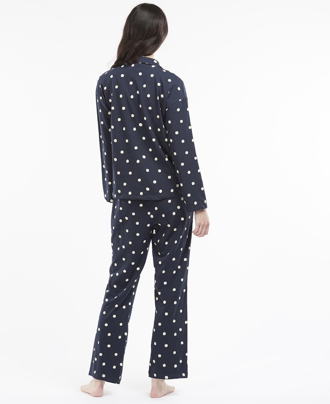 Women's Barbour Dotty PJ Set Nightwear Navy | RDXQZT-628