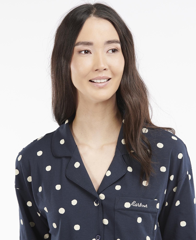 Women's Barbour Dotty PJ Set Nightwear Navy | RDXQZT-628