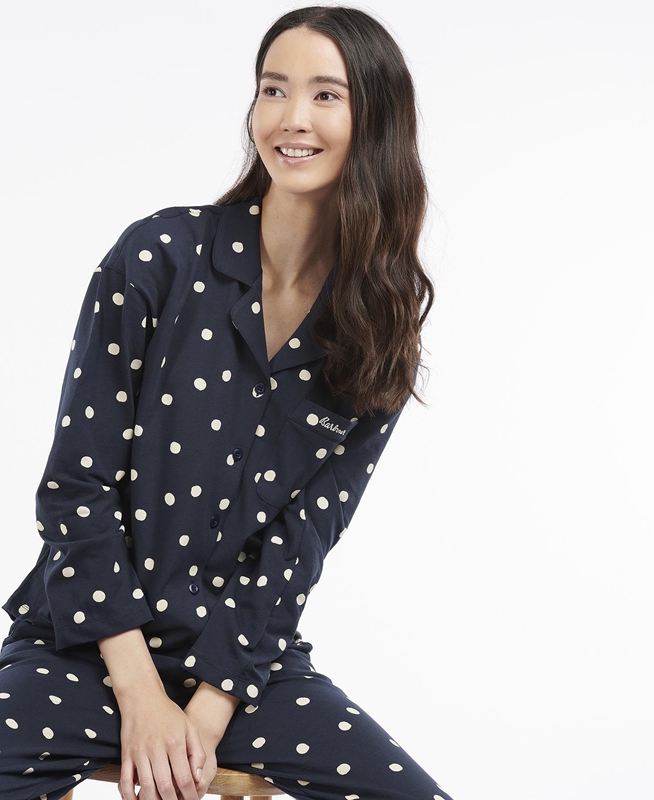 Women\'s Barbour Dotty PJ Set Nightwear Navy | RDXQZT-628